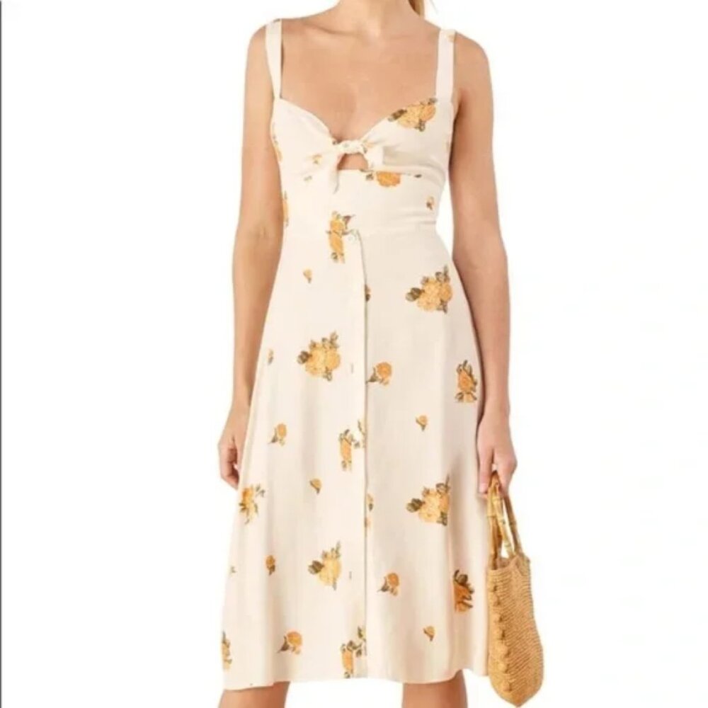 Reformation Frankfort White Yellow Floral Button Front Midi Dress 8 - Picture 3 of 7